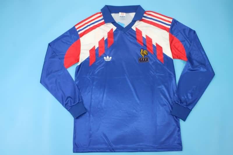 Thailand Quality(AAA) 1990/92 France Home Long Sleeve Retro Soccer Jersey