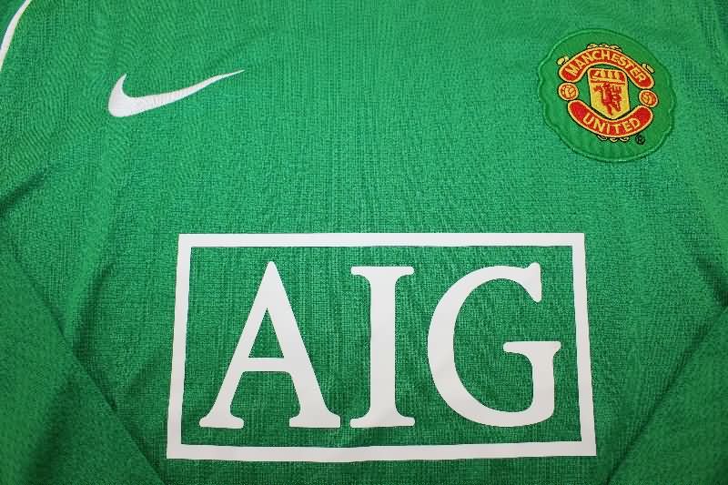 Thailand Quality(AAA) 2007/08 Manchester United Goalkeeper Green Long Retro Soccer Jersey