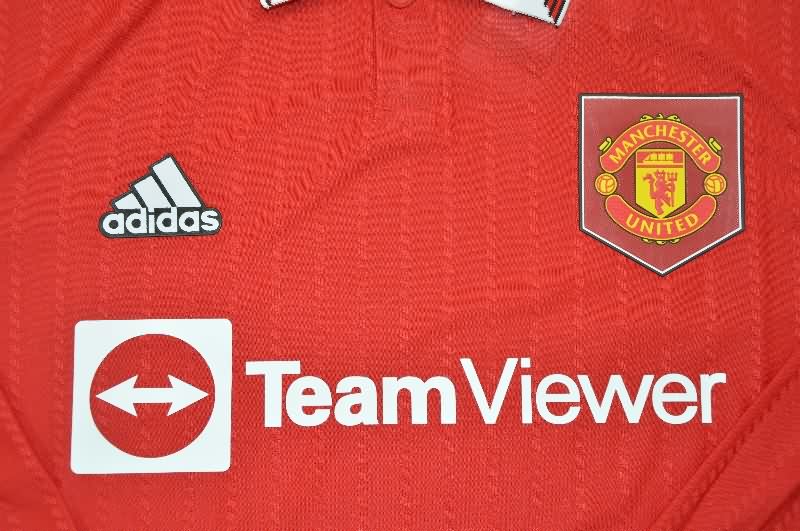 Thailand Quality(AAA) 2022/23 Manchester United Home Long Sleeve Retro Soccer Jersey (Player)