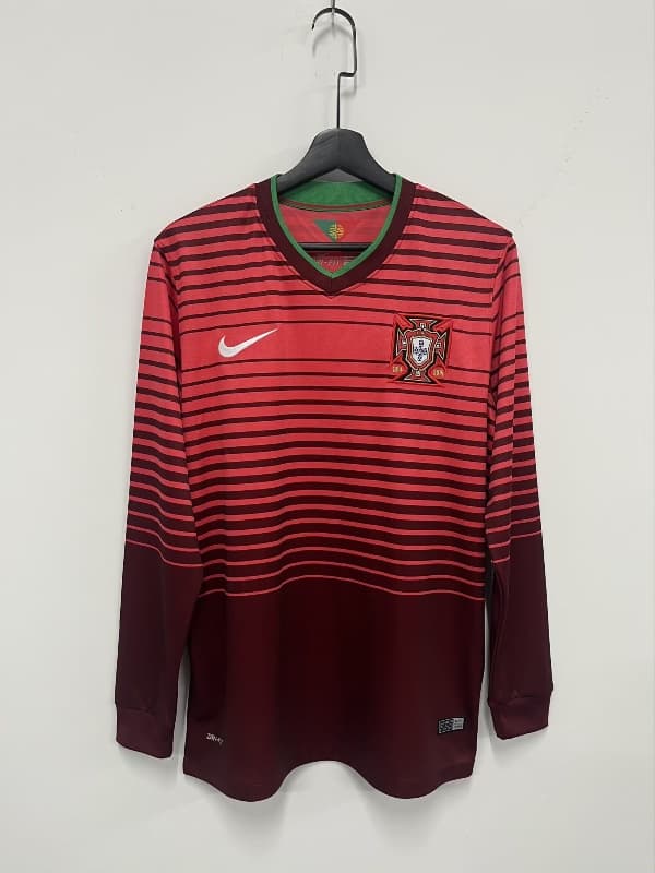 Thailand Quality(AAA) 2014 Portugal Home Retro Long Sleeve Soccer Jersey