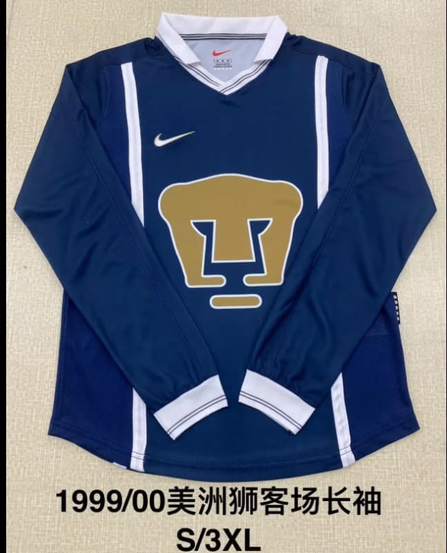 Thailand Quality(AAA) 1999/00 Pumas UNAM Away Long Sleeve Retro Soccer Jersey