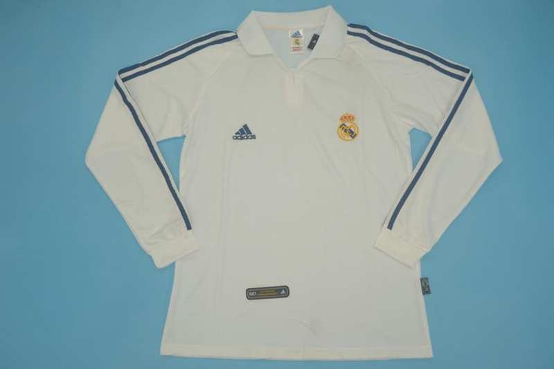Thailand Quality(AAA) 2001/02 Real Madrid Home Retro Soccer Jersey(L/S)