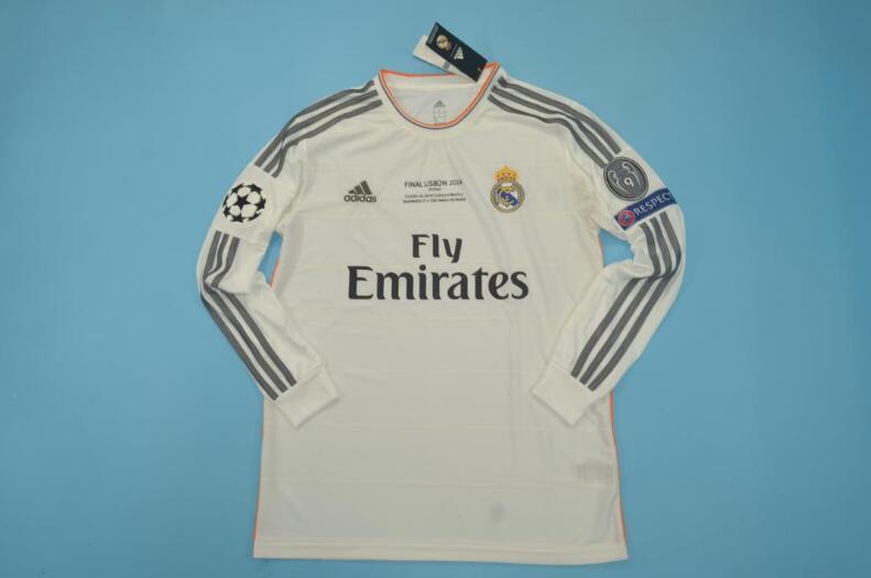 Thailand Quality(AAA) 2013/14 Real Madrid Home UCL Retro Jersey(L/S)