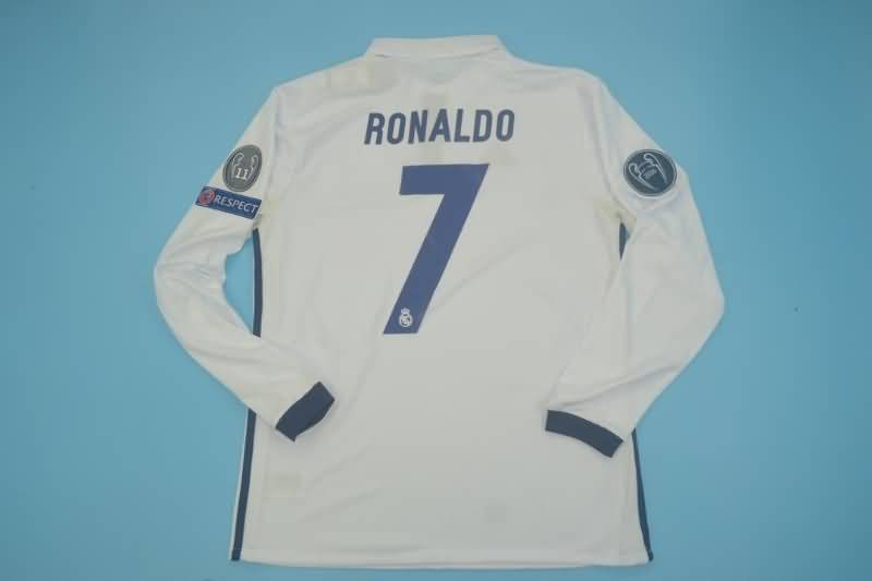 Thailand Quality(AAA) 2016/17 Real Madrid Home Long Sleeve Retro Soccer Jersey