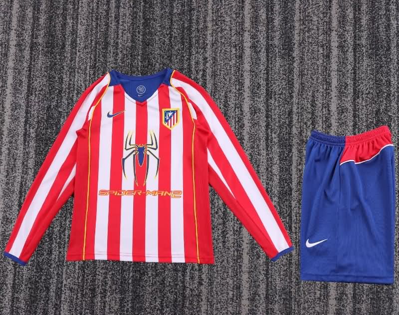 2004/05 Atletico Madrid Home Long Sleeve Kids Soccer Jersey And Shorts