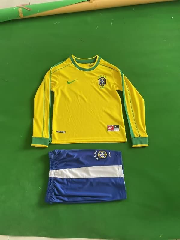 1998 Brazil Home Long Sleeve Kids Soccer Jersey And Shorts