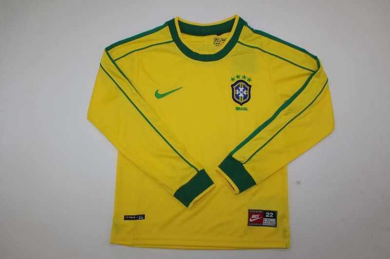 1998 Brazil Home Long Sleeve Kids Soccer Jersey And Shorts