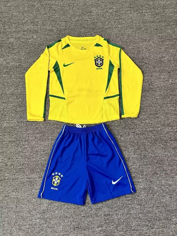 2002 Brazil Home Long Sleeve Kids Soccer Jersey And Shorts