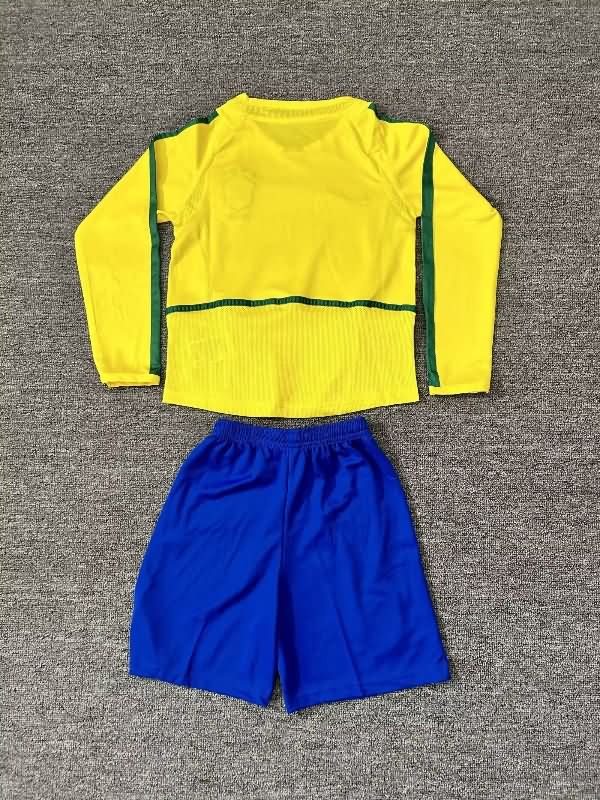 2002 Brazil Home Long Sleeve Kids Soccer Jersey And Shorts