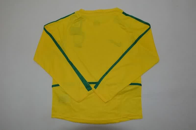 2002 Brazil Home Long Sleeve Kids Soccer Jersey And Shorts