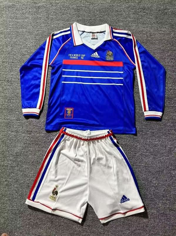 1998 France Home Long Sleeve Kids Soccer Jersey And Shorts