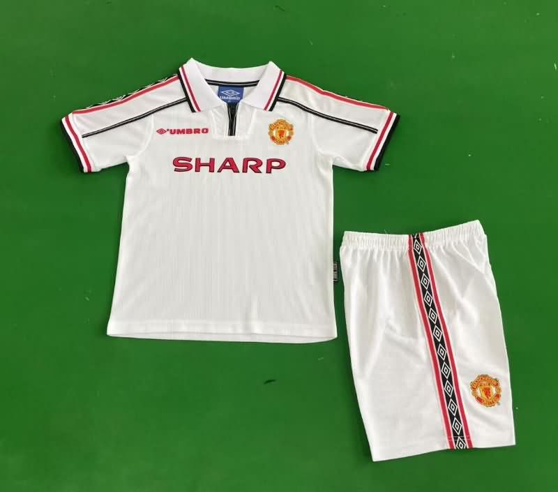 1998/99 Manchester United White Kids Soccer Jersey And Shorts