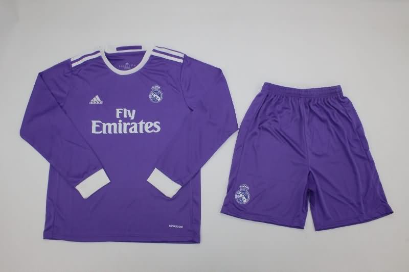 2016/17 Real Madrid Away Long Sleeve Kids Soccer Jersey And Shorts