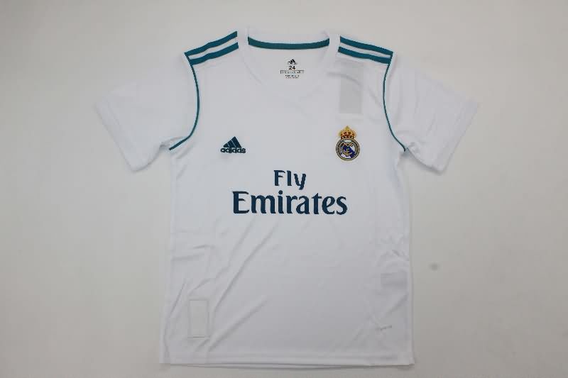 2017/18 Real Madrid Home Kids Soccer Jersey And Shorts
