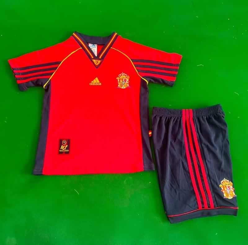 1998 Spain Home Kids Soccer Jersey And Shorts